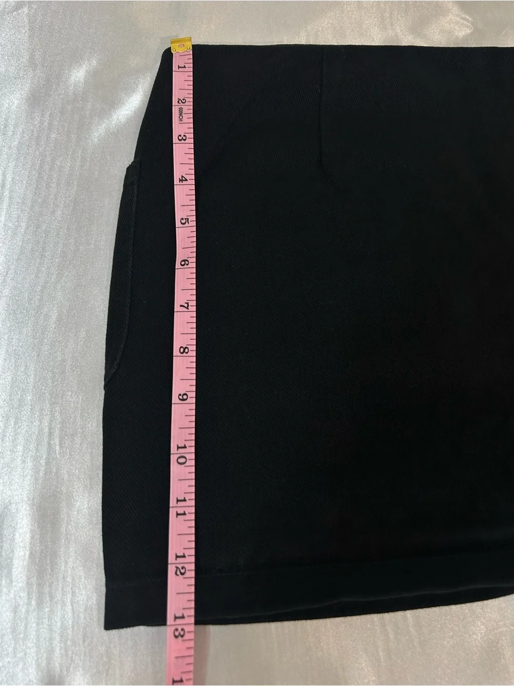 White Fox Black Denim Front Zip Mini Skirt, Size M